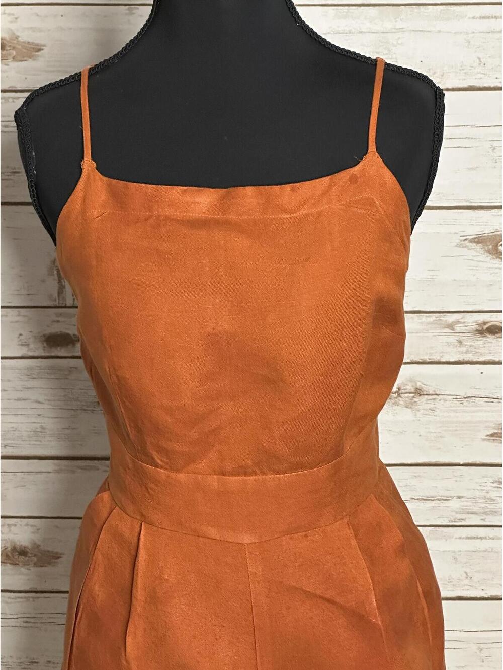LOFT sleeveless ruffled hem romper Size 4 linen-blend rust coastal summer - Picture 2 of 9